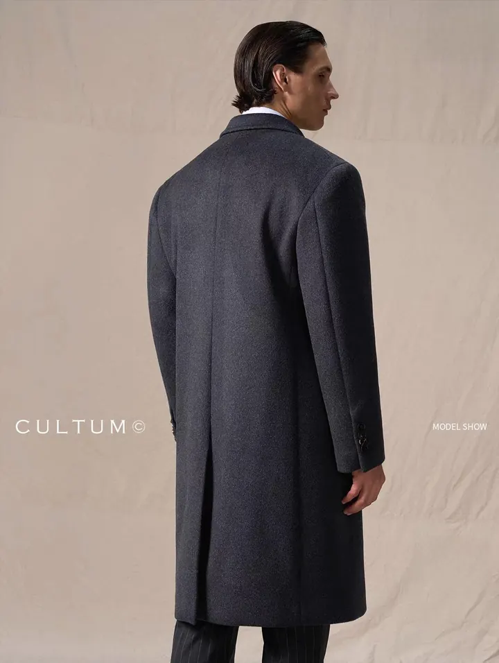 Cultum двубортное шерстяное пальто — тёмно-серое, вид сзади