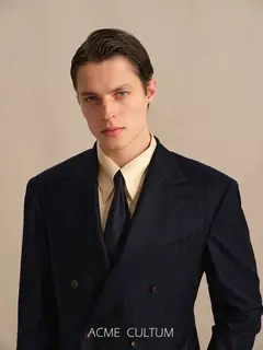 Acme Cultum Gentle Armor двубортный шерстяной костюм в полоску — тёмно-синий