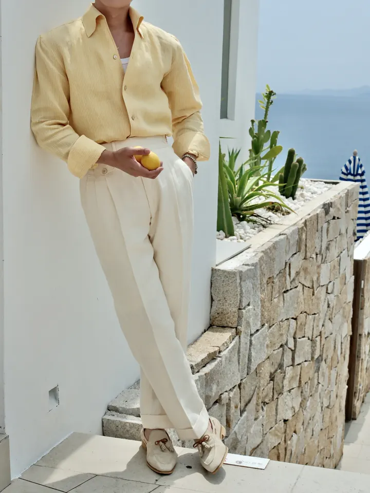 SEEKMITED льняная рубашка в жёлтую полоску